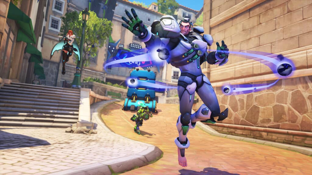 OWCS Mid season: Sigma, Lucio and Freja from Overwatch 2 fighting in game